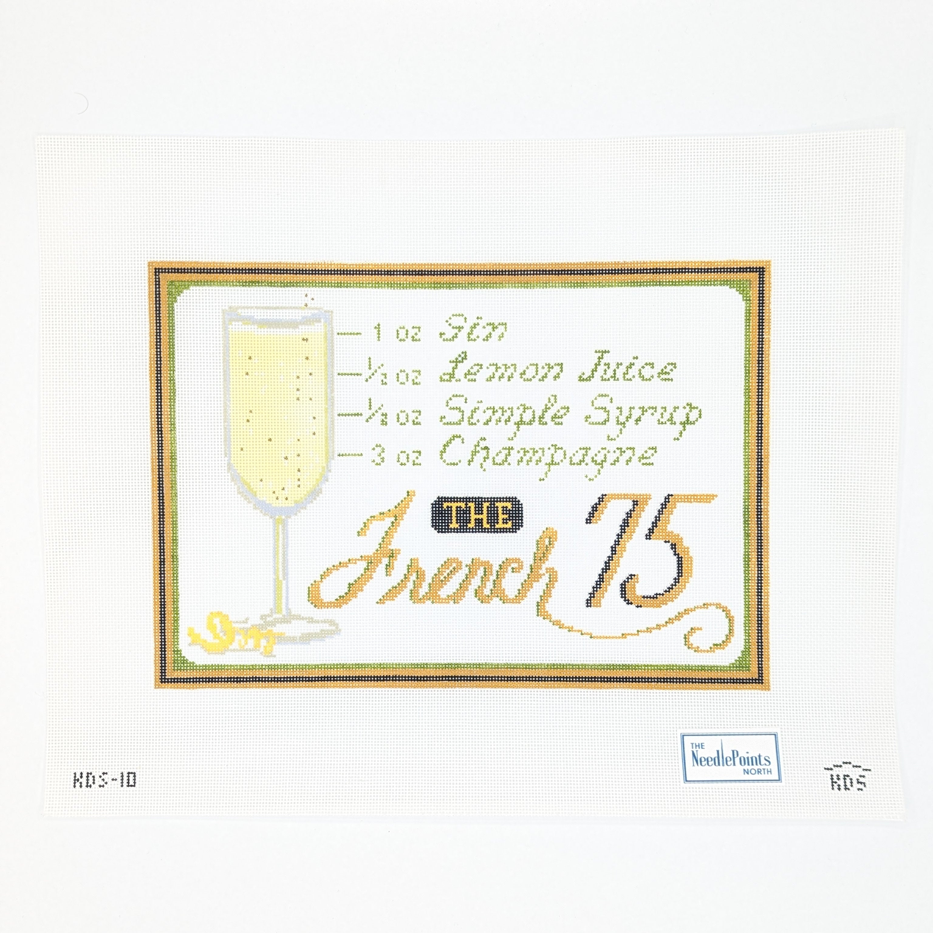 Recipe card for 'The French 75' cocktail with a glass illustration on a white background.
