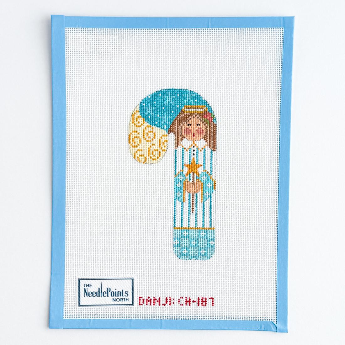 Angel Candy Cane Blue & Gold