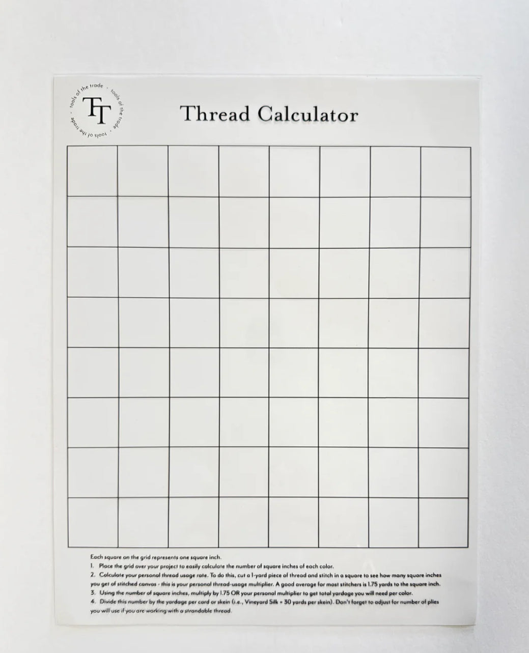 Thread Calculator chart on a white background
