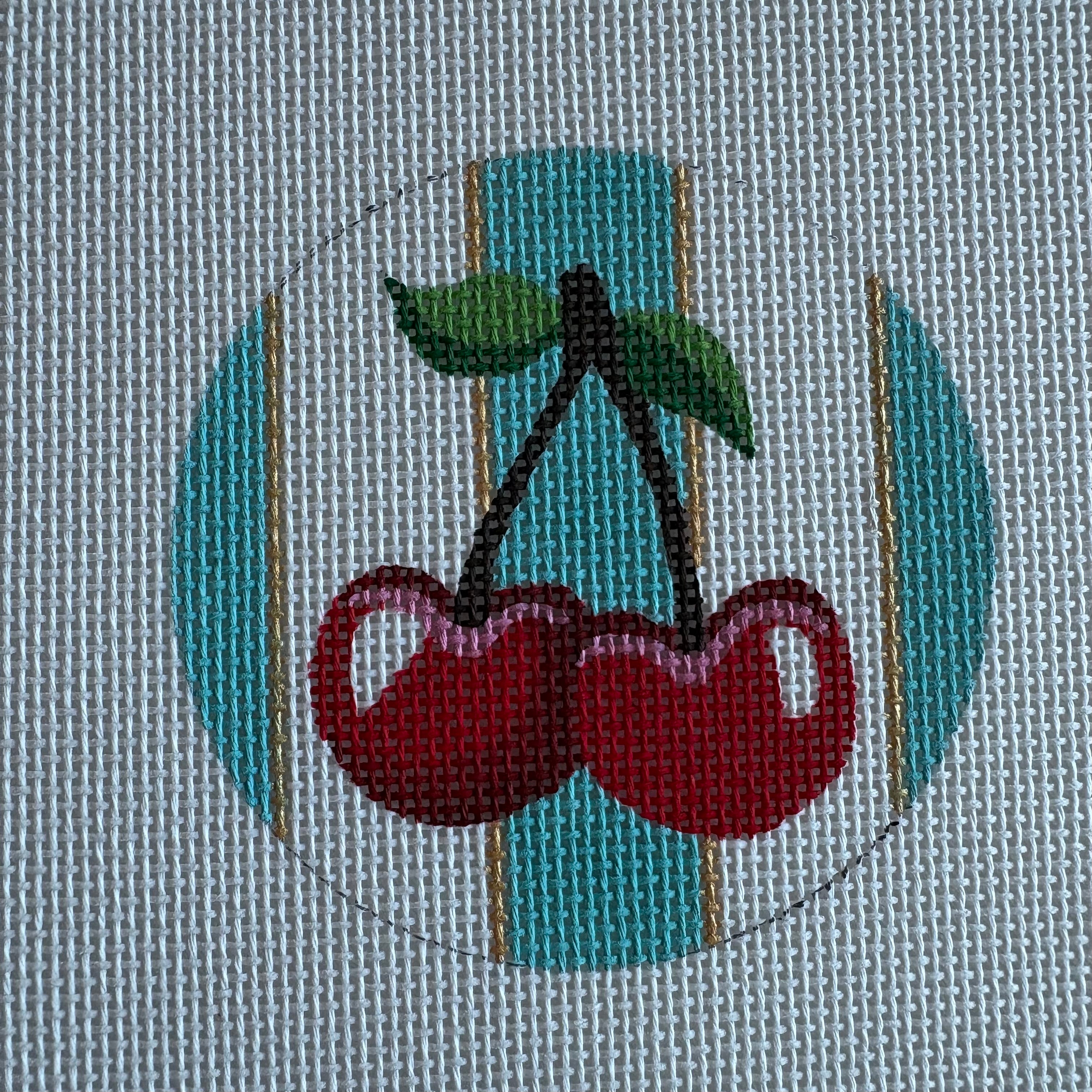 Cherries and Teal Stripe Ornament