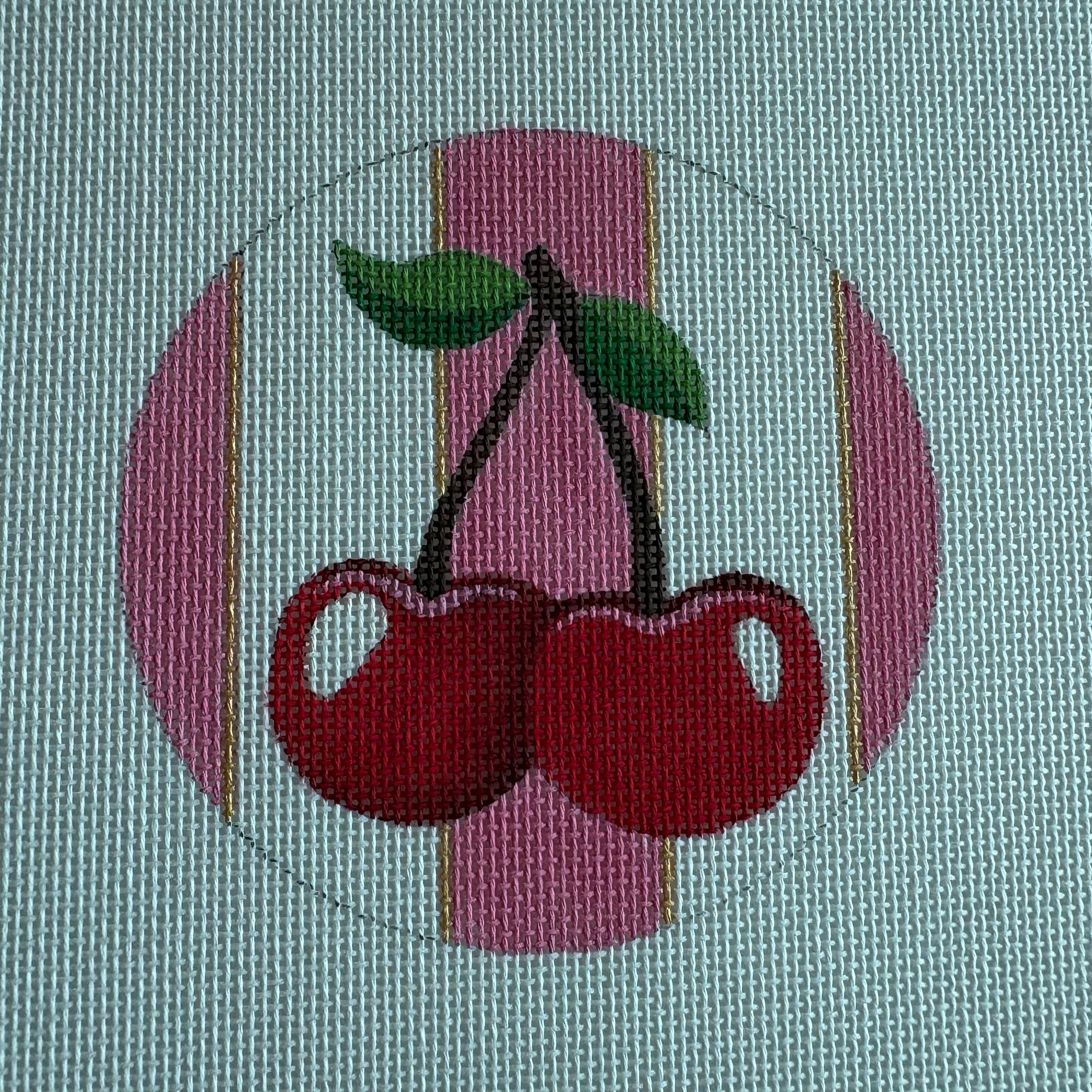 Cherries and Pink Stripe Ornament