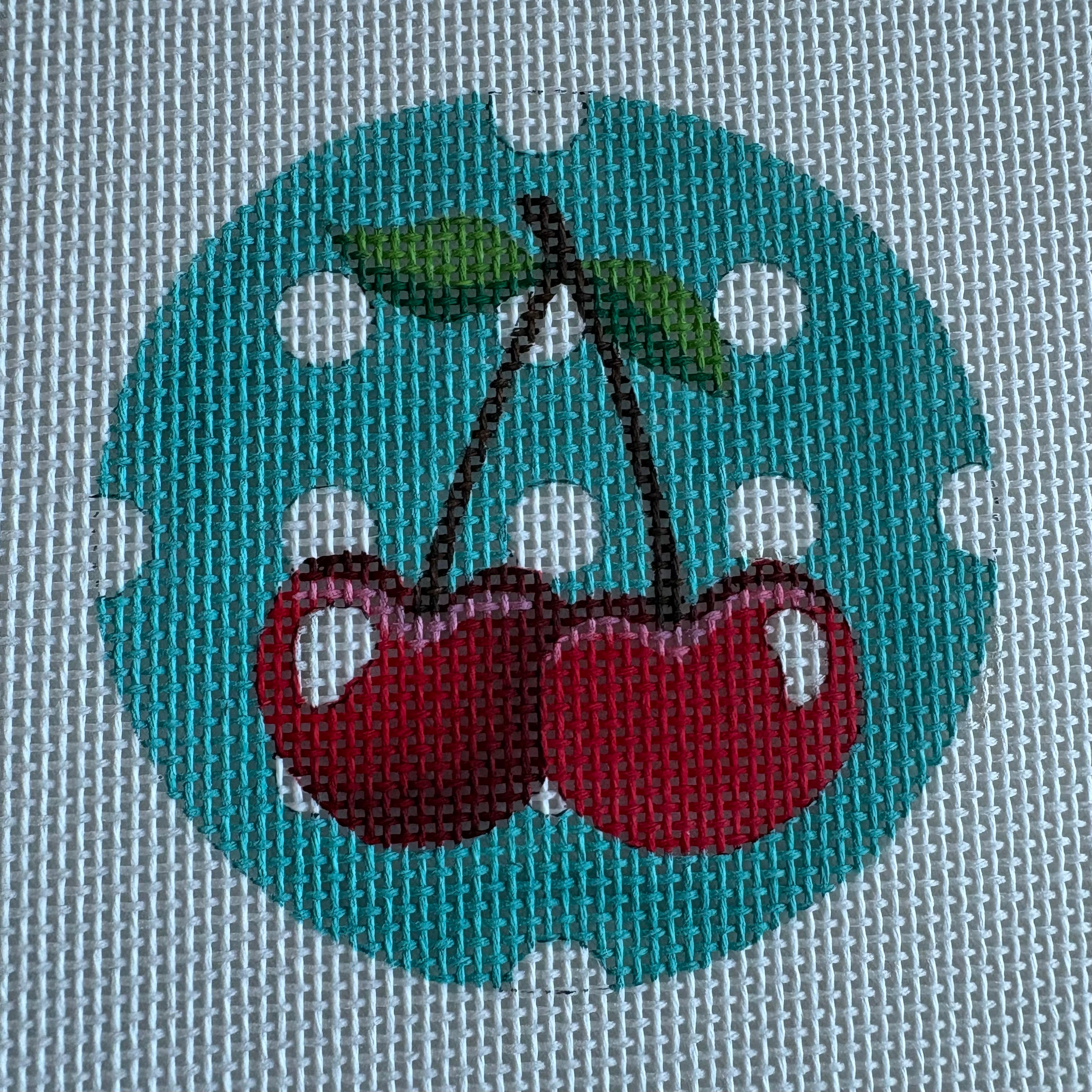 Cherries and Teal Dot Ornament
