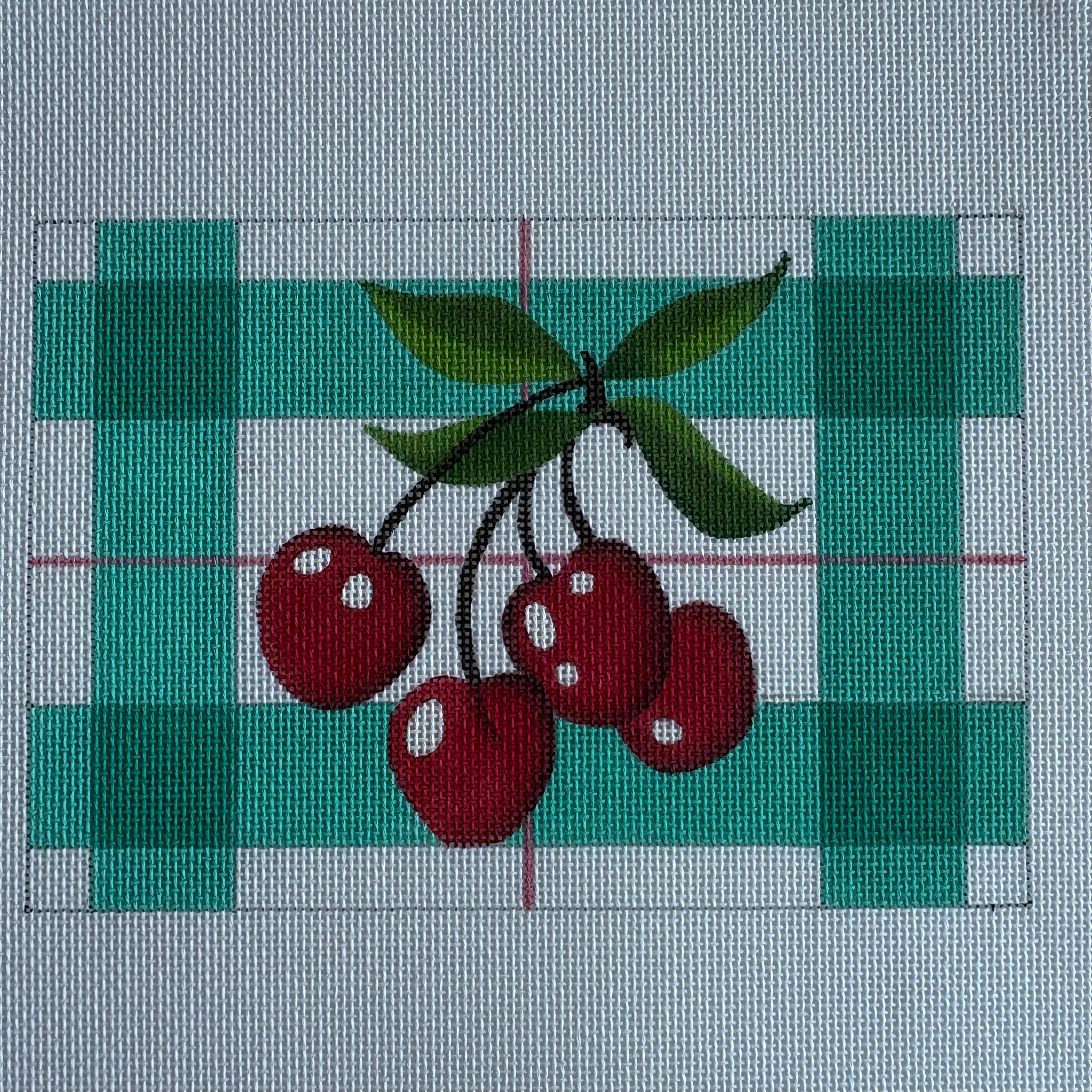 Cherries & Teal Plaid Rectangle