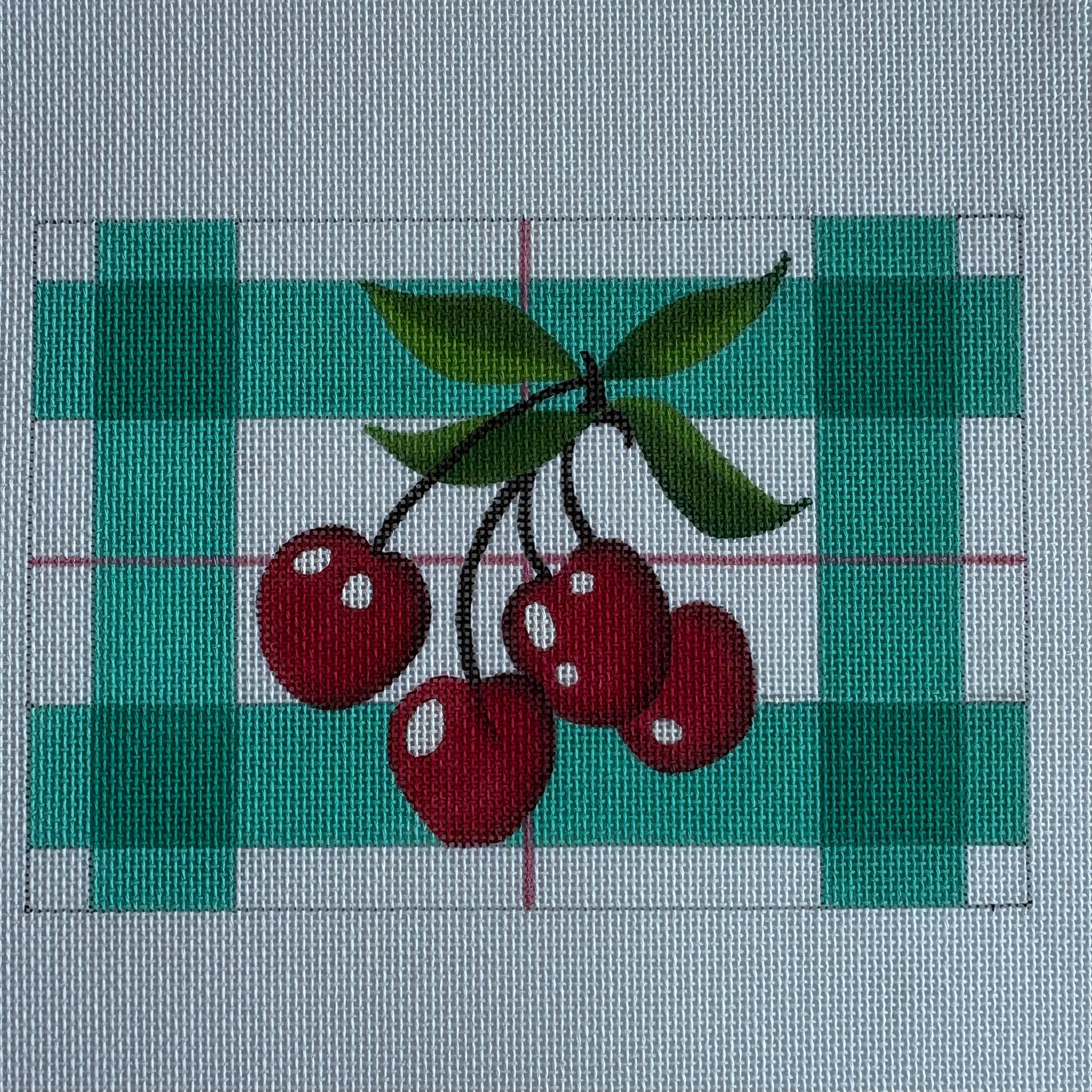 Cherries & Teal Plaid Rectangle