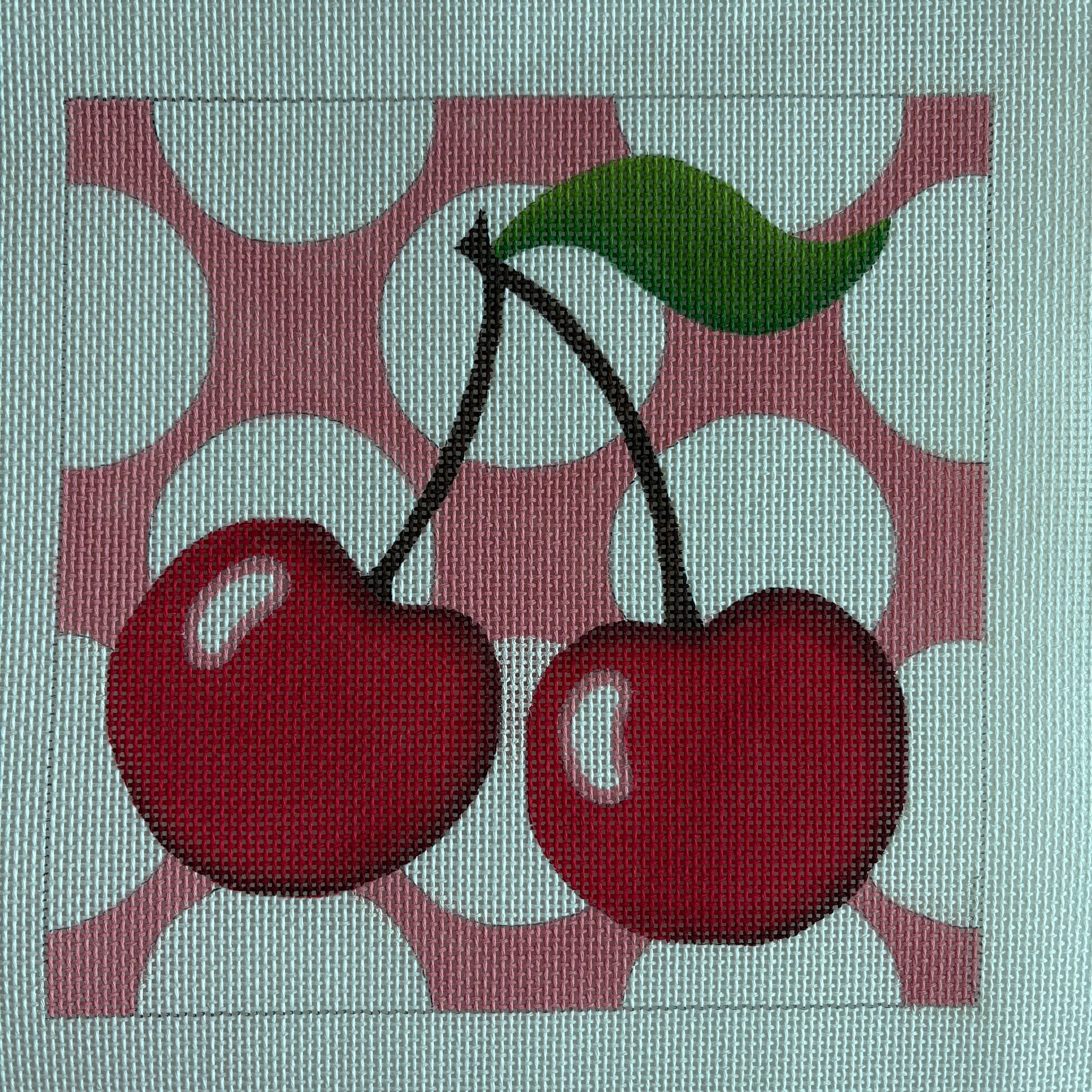 Cherries and Pink Polka Dot Square