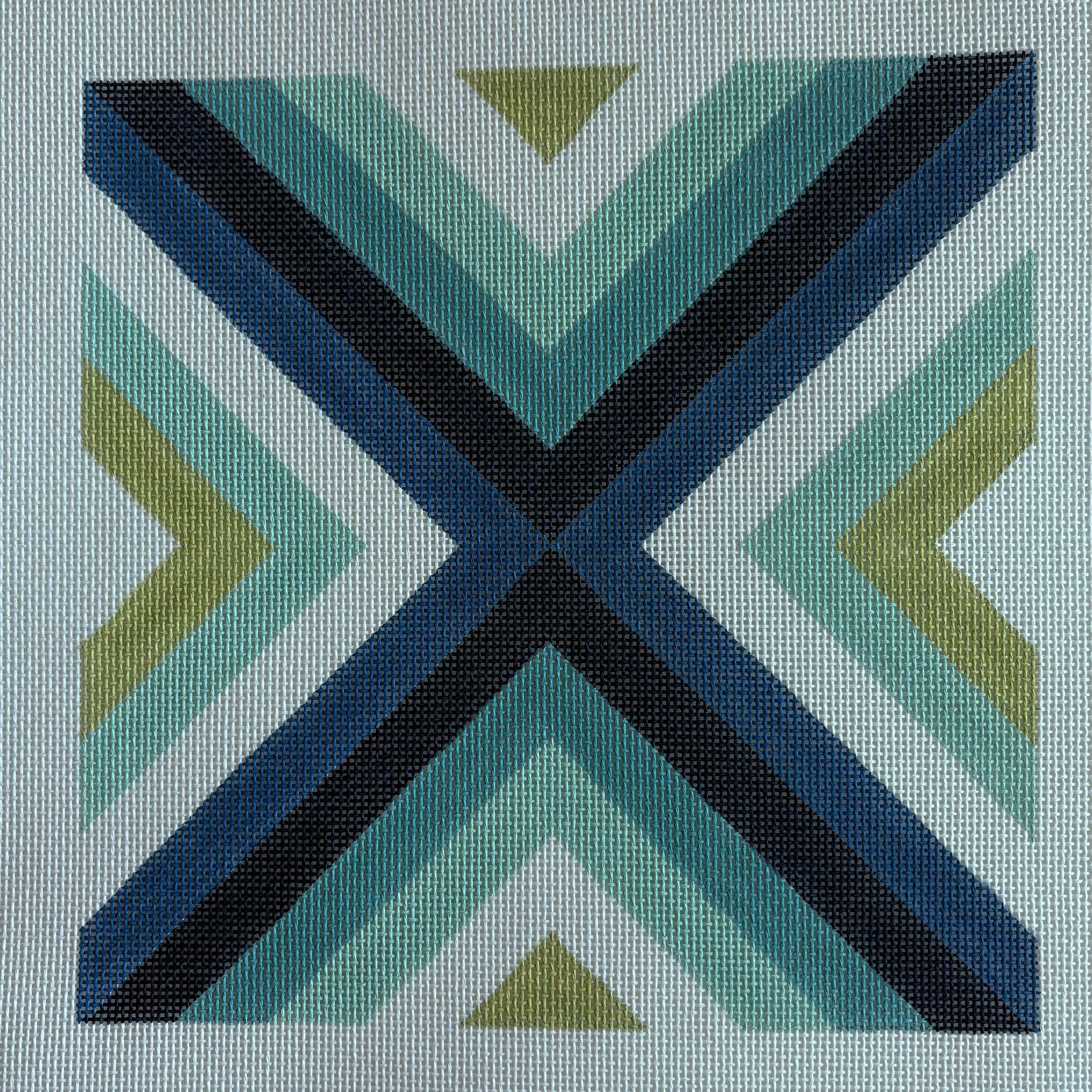 Navy, aqua, green squares in square