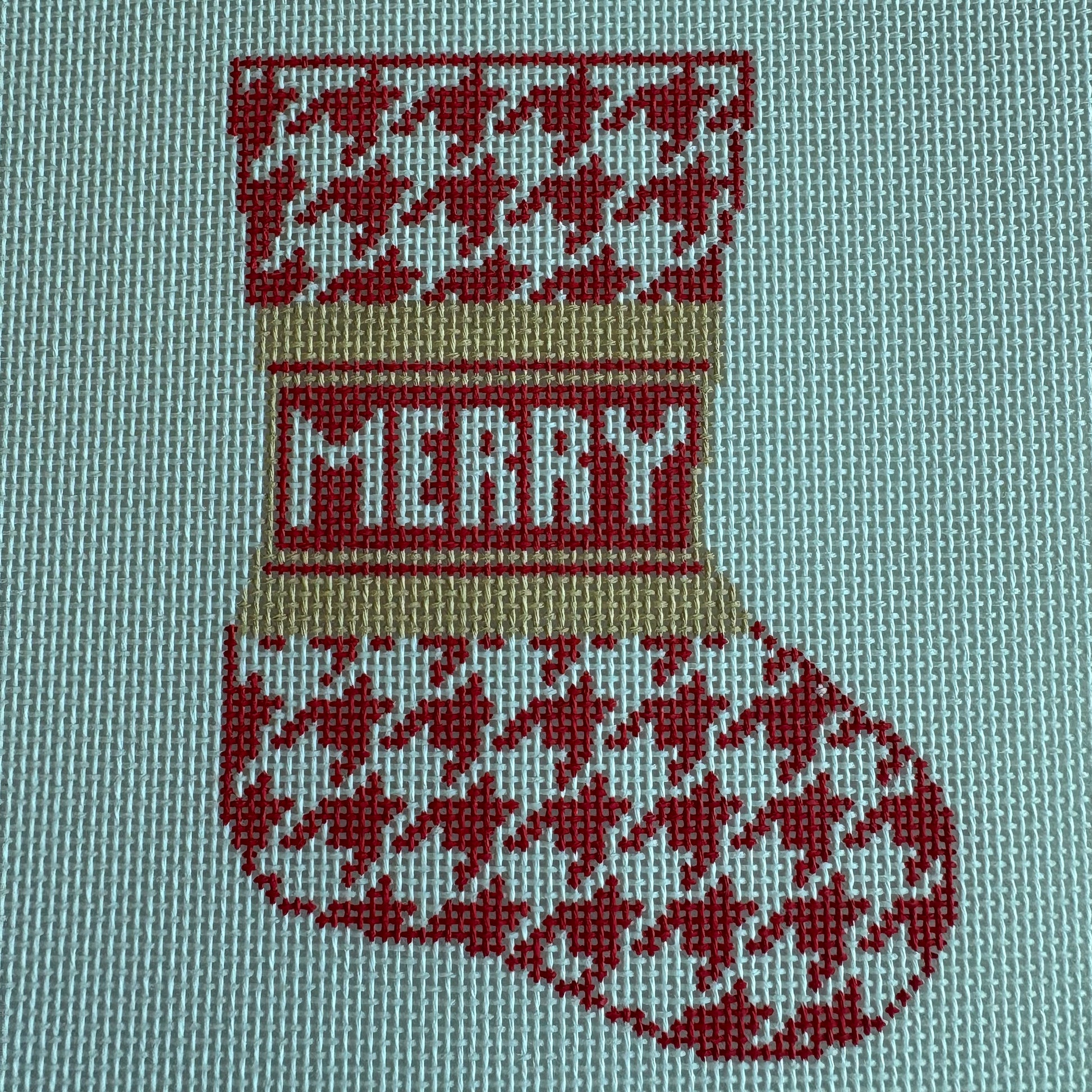 Red Houndstooth Stocking - Merry