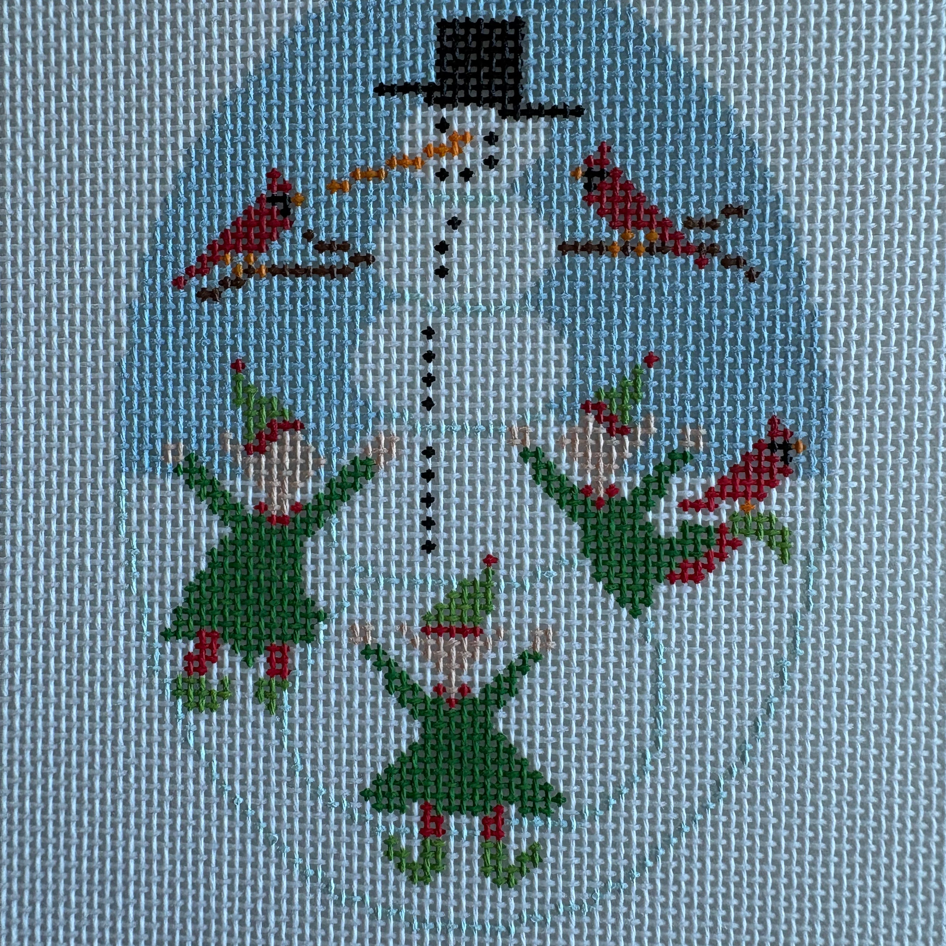 Snowman with Elves and Cardinals