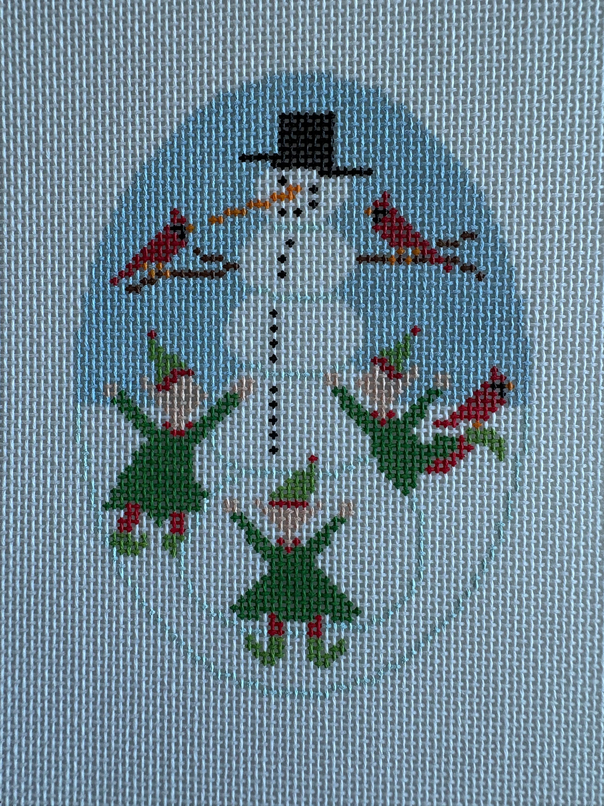 Snowman with Elves and Cardinals