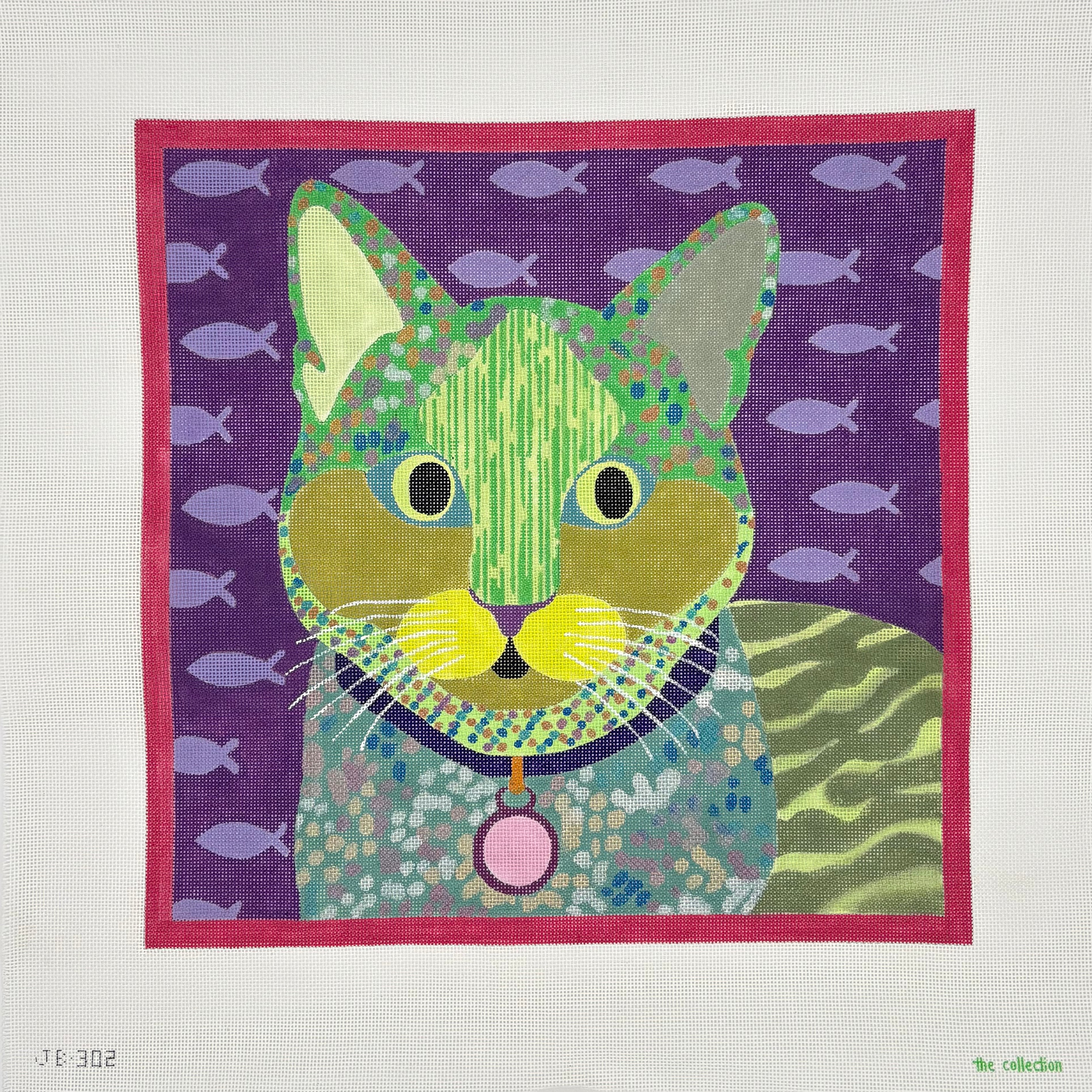 Green Cat with purple background