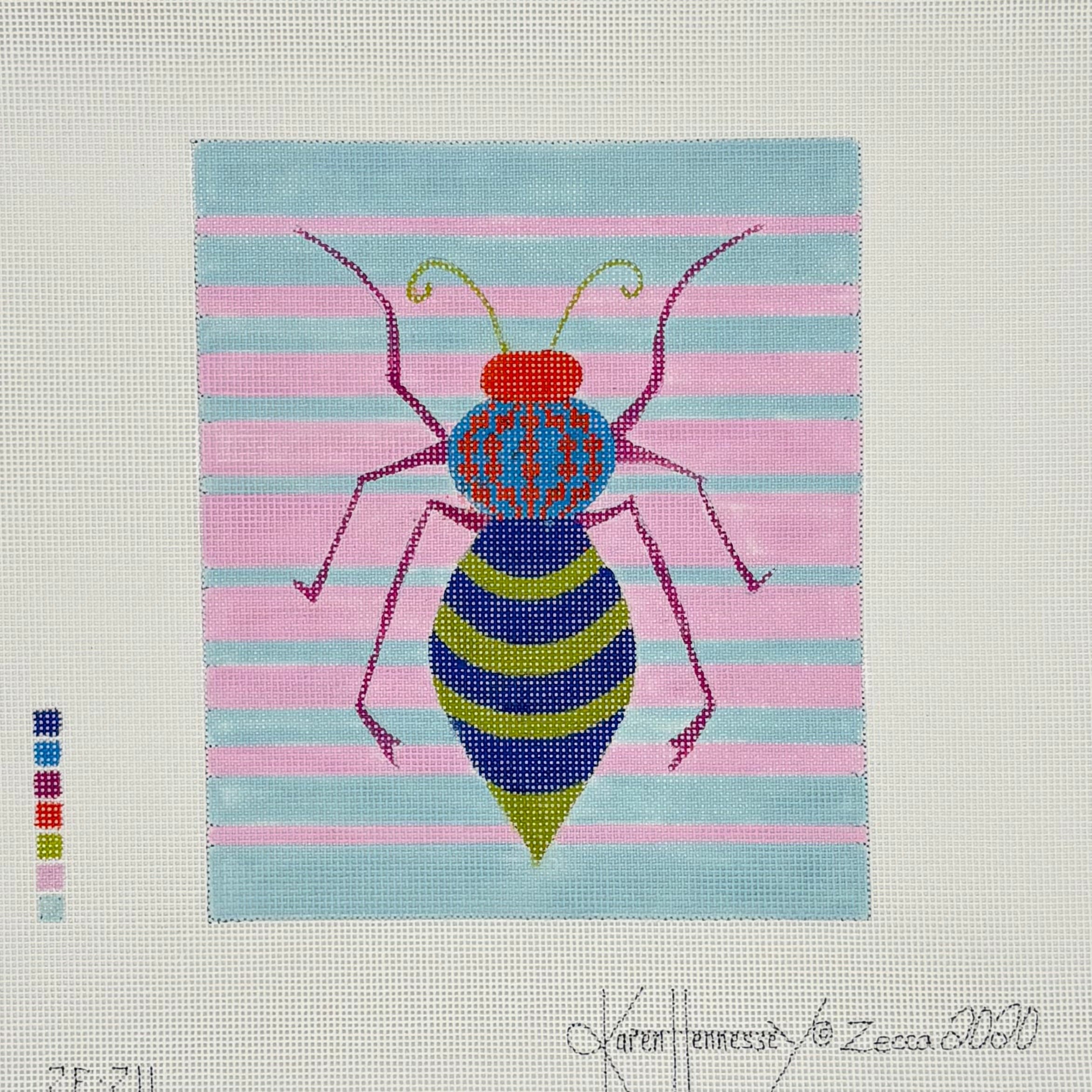 Green/Purple Bug on Pink and Turquoise