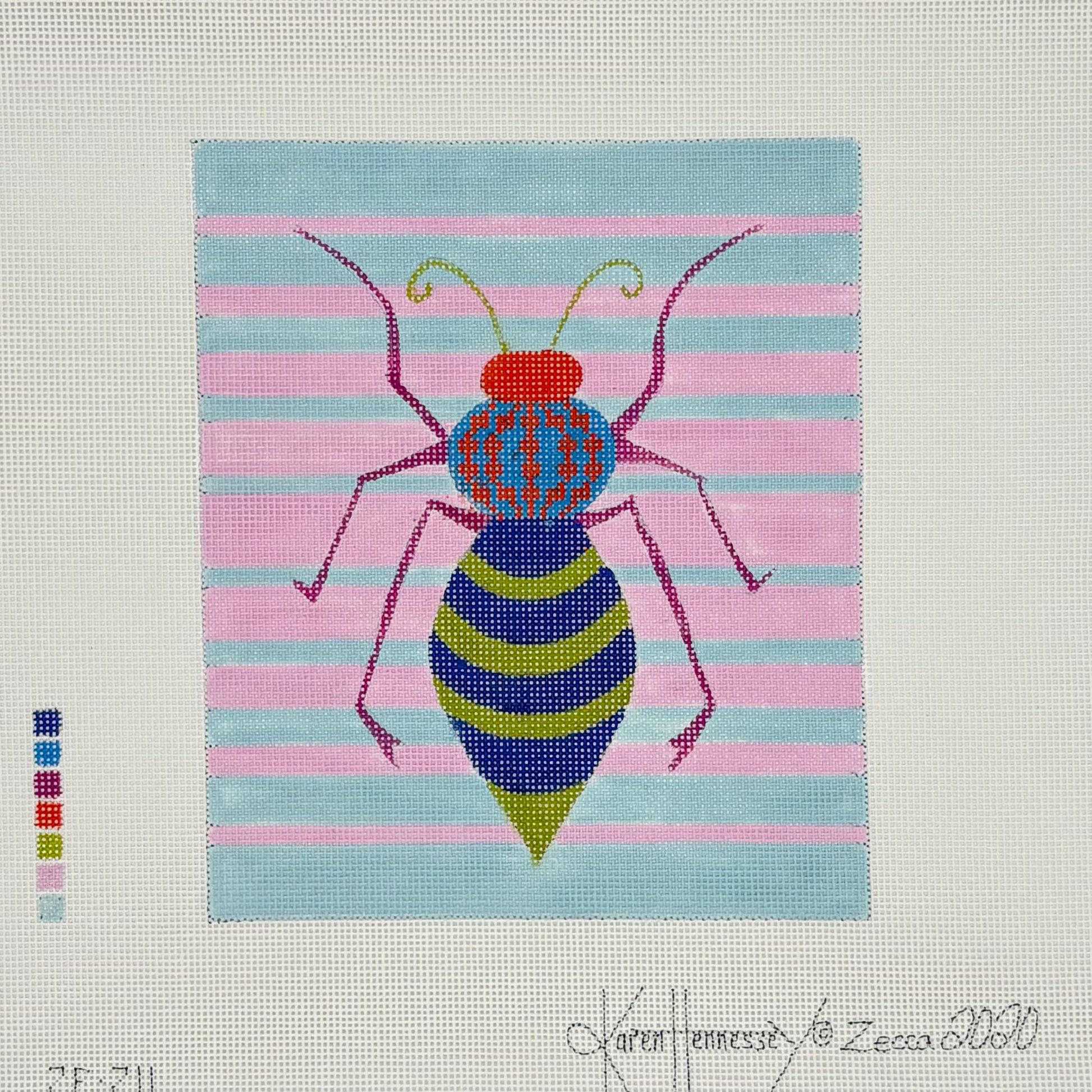 Green/Purple Bug on Pink and Turquoise