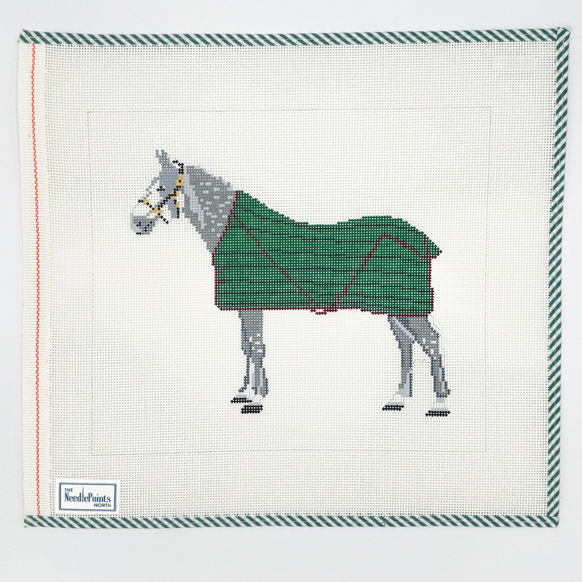 Grey Horse w green blanket
