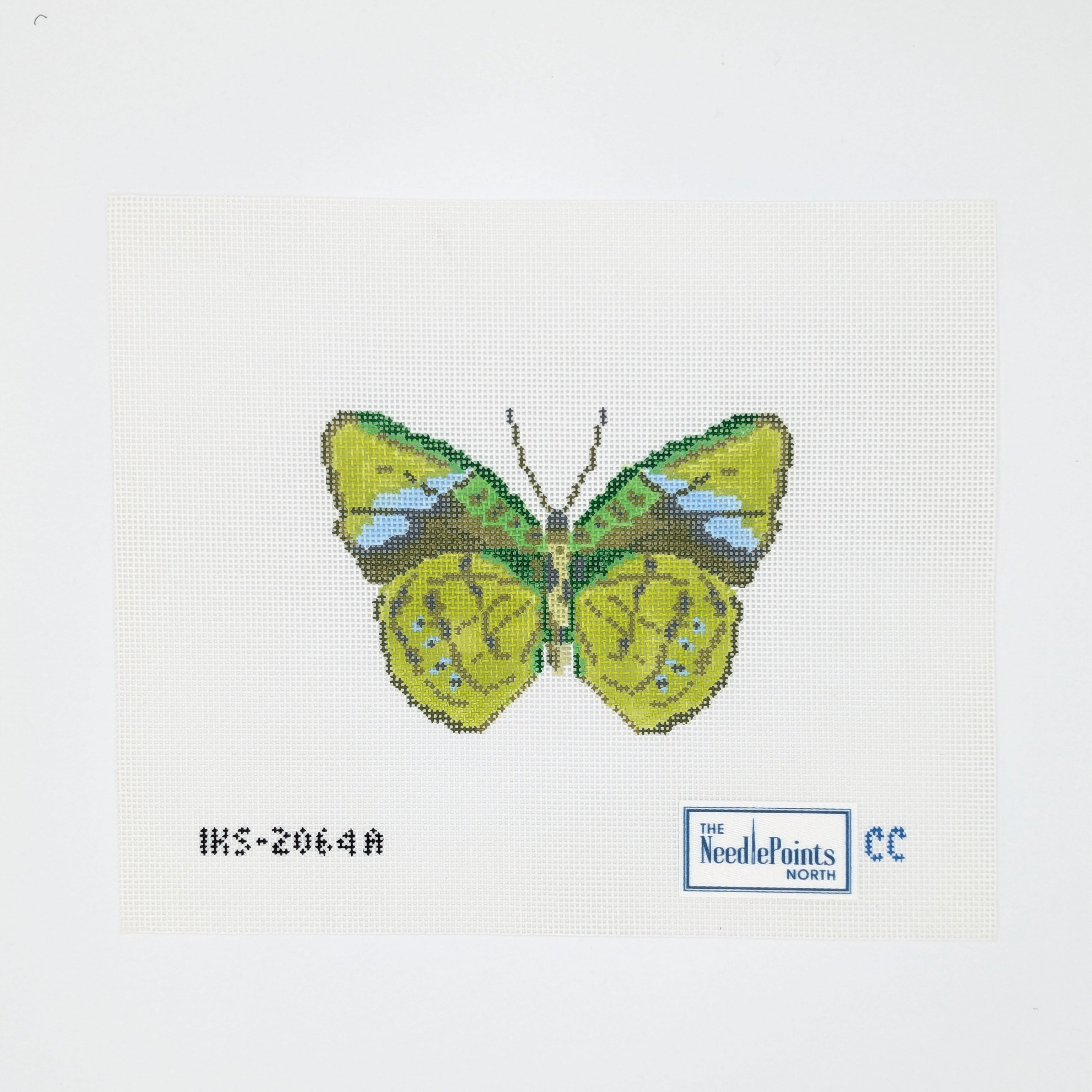 Green butterfly on canvas