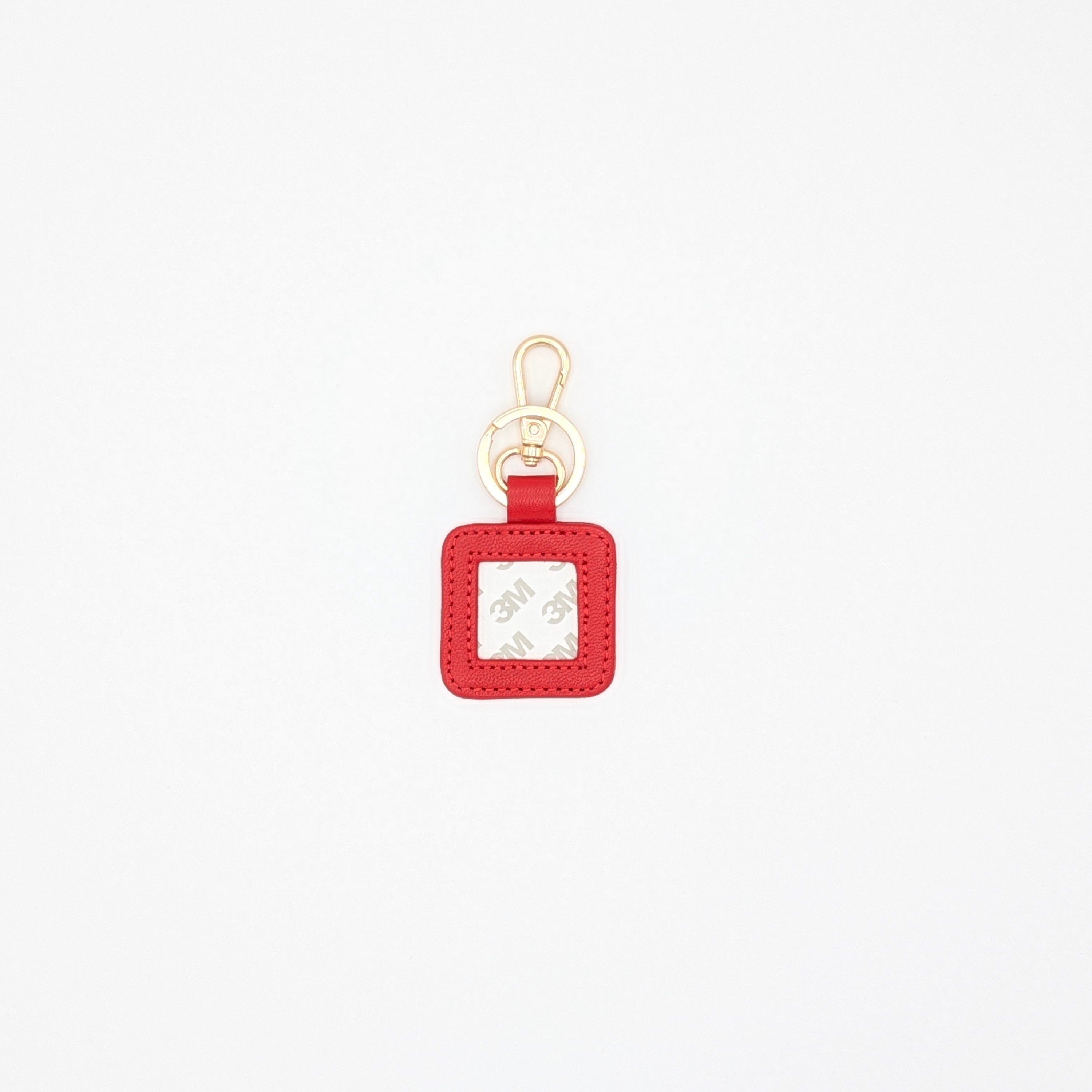Square Leather Key Fob- Red