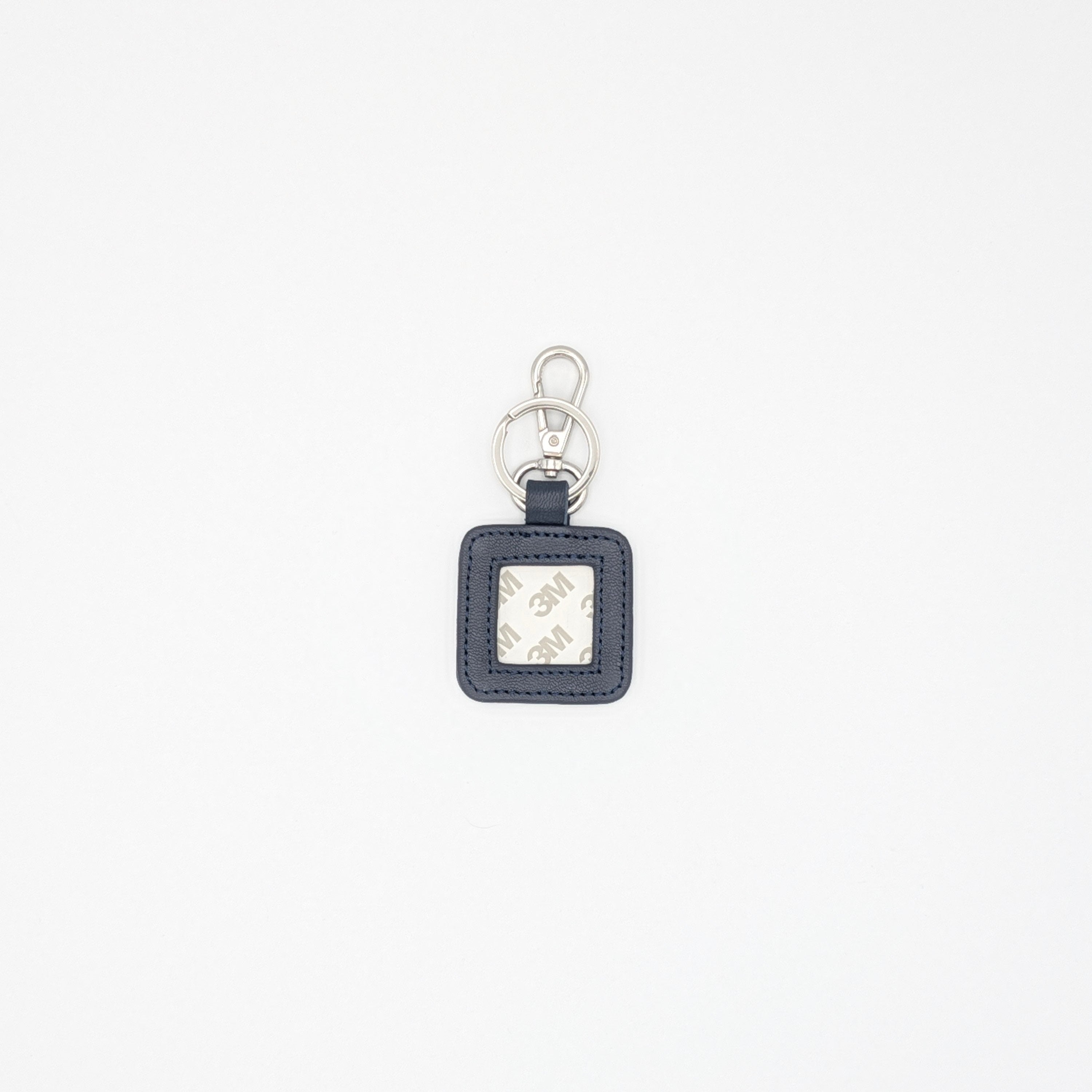Square Leather Key Fob- Navy Silver