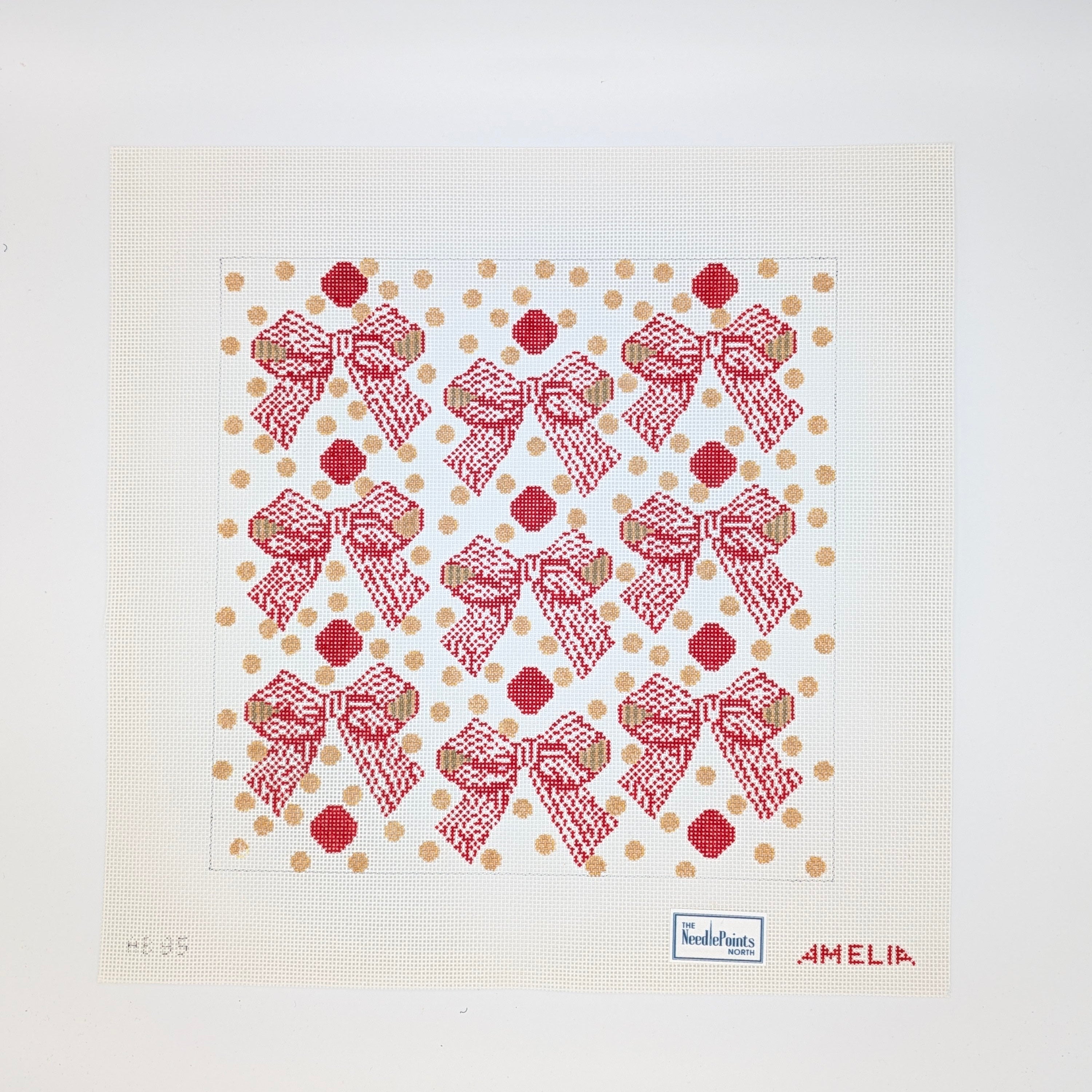 Red & Gold Bows and Dots Pillow